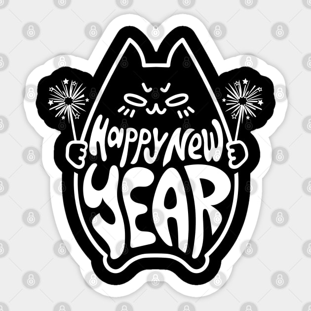 Happy New Year Cat Celebration #1 Sticker by mareescatharsis